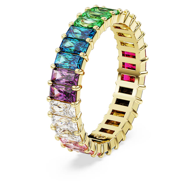 Matrix ring Baguette cut, Multicolored, Gold-tone plated