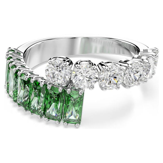 Matrix ring Mixed cuts, Green, Rhodium plated