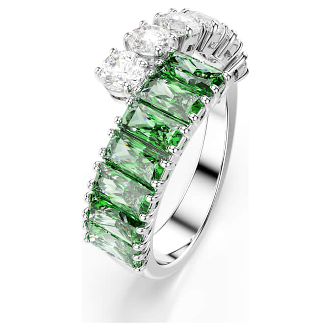 Matrix ring Mixed cuts, Green, Rhodium plated