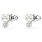 Matrix stud earrings Crystal pearl, Round cut, White, Rhodium plated