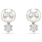 Matrix stud earrings Crystal pearl, Round cut, White, Rhodium plated