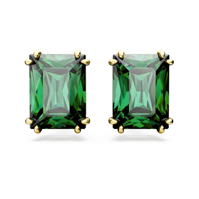 Matrix stud earrings Rectangular cut, Green, Gold-tone plated