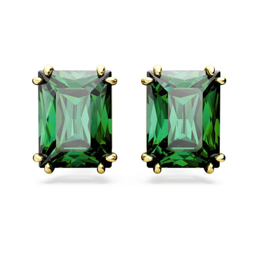 Matrix stud earrings Rectangular cut, Green, Gold-tone plated
