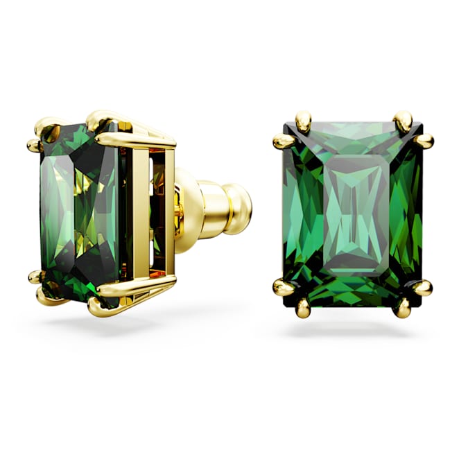 Matrix stud earrings Rectangular cut, Green, Gold-tone plated