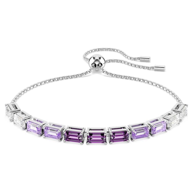Matrix Tennis bracelet Baguette cut, Purple, Rhodium plated