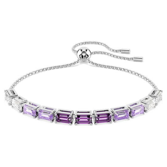 Matrix Tennis bracelet Baguette cut, Purple, Rhodium plated