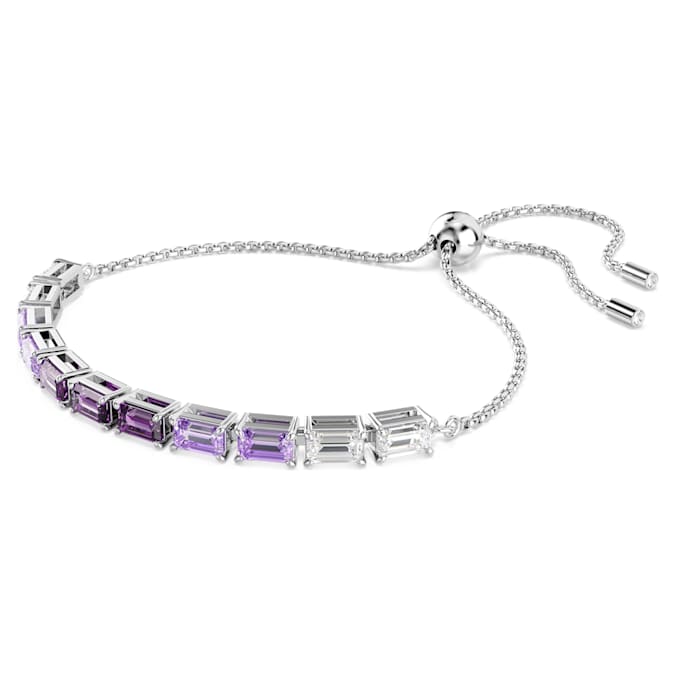 Matrix Tennis bracelet Baguette cut, Purple, Rhodium plated