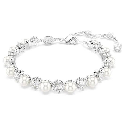 Matrix Tennis bracelet Crystal pearl, Round cut, White, Rhodium plated