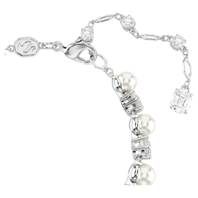 Matrix Tennis bracelet Crystal pearl, Round cut, White, Rhodium plated
