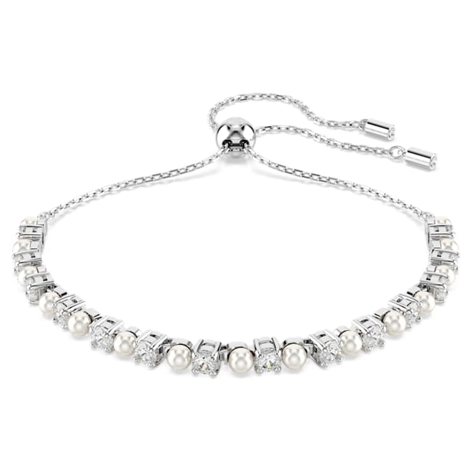 Matrix Tennis bracelet Crystal pearl, Round cuts, White, Rose gold-tone plated