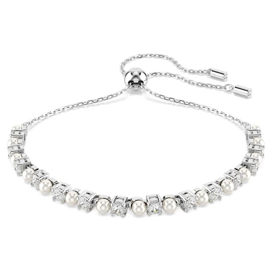 Matrix Tennis bracelet Crystal pearl, Round cuts, White, Rose gold-tone plated