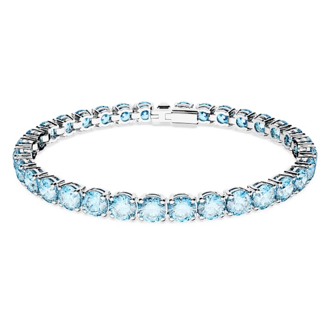Matrix Tennis bracelet Round cut, Blue, Rhodium plated