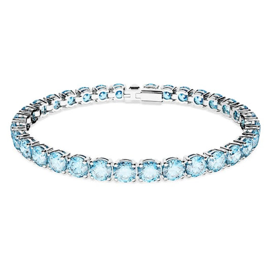 Matrix Tennis bracelet Round cut, Blue, Rhodium plated
