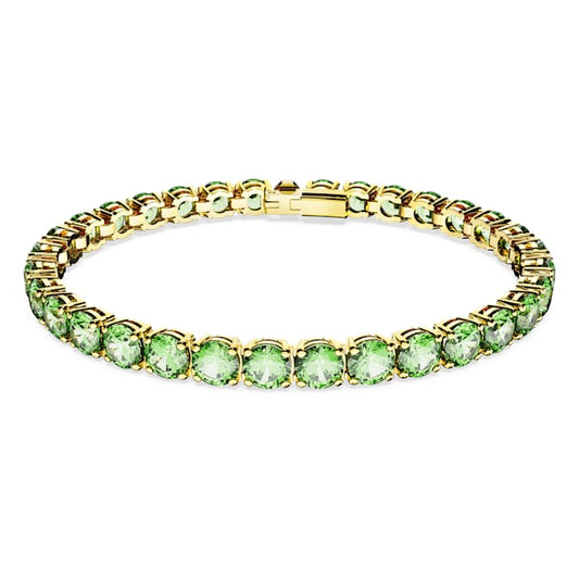 Matrix Tennis bracelet Round cut, Green, Gold-tone plated