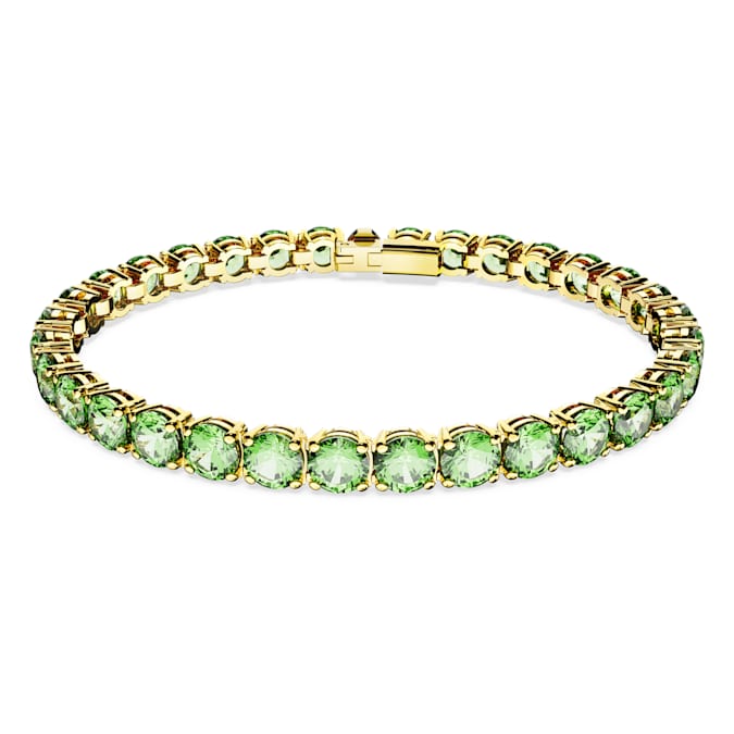 Matrix Tennis bracelet Round cut, Green, Gold-tone plated