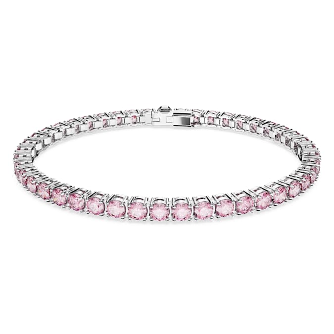 Matrix Tennis bracelet Round cut, Pink, Rhodium plated