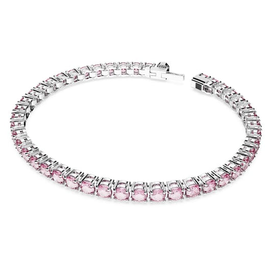 Matrix Tennis bracelet Round cut, Pink, Rhodium plated
