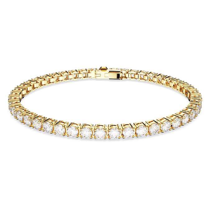 Matrix Tennis bracelet Round cut, White, Gold-tone plated