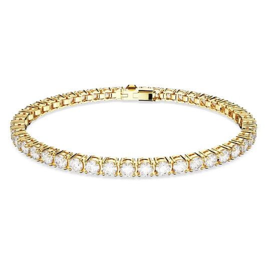 Matrix Tennis bracelet Round cut, White, Gold-tone plated