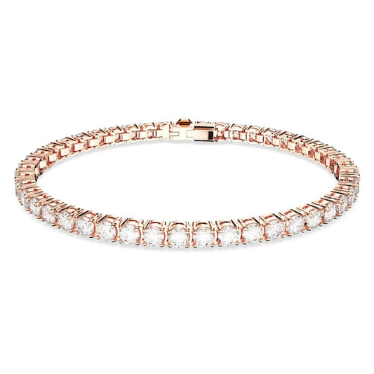 Matrix Tennis bracelet Round cut, White, Rose gold-tone plated