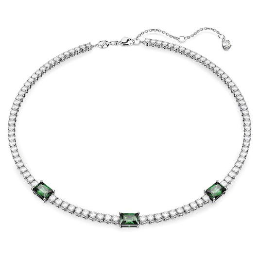 Matrix Tennis necklace Mixed cuts, Green, Rhodium plated