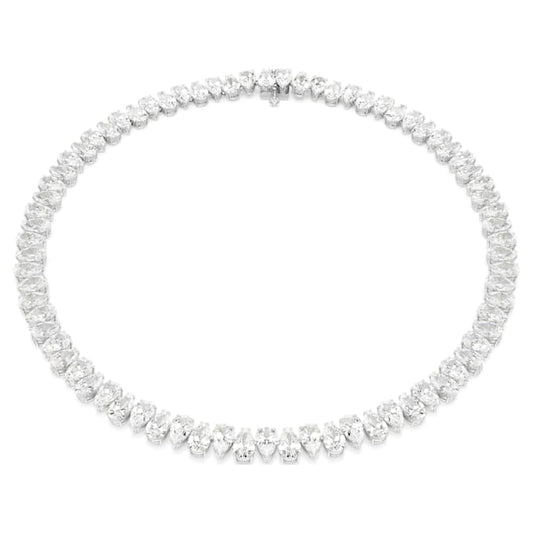 Matrix Tennis necklace Pear cut, White, Rhodium plated