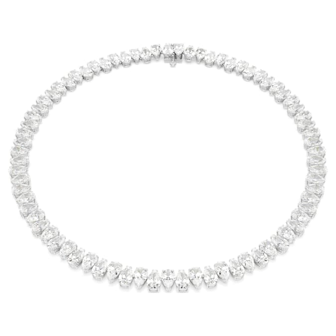 Matrix Tennis necklace Pear cut, White, Rhodium plated