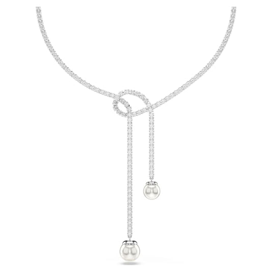 Matrix Y necklace Crystal pearl, Round cut, White, Rhodium plated