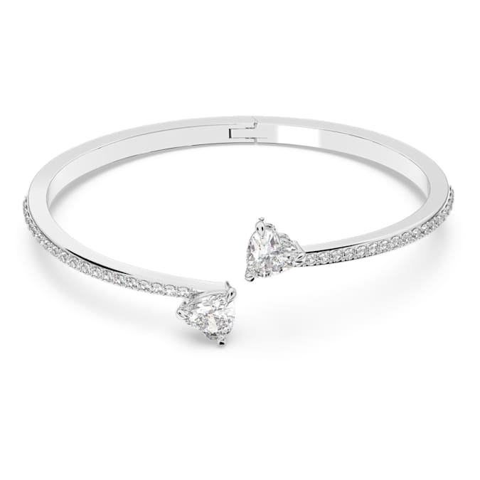 Mesmera Attract bangle Heart, White, Rhodium plated