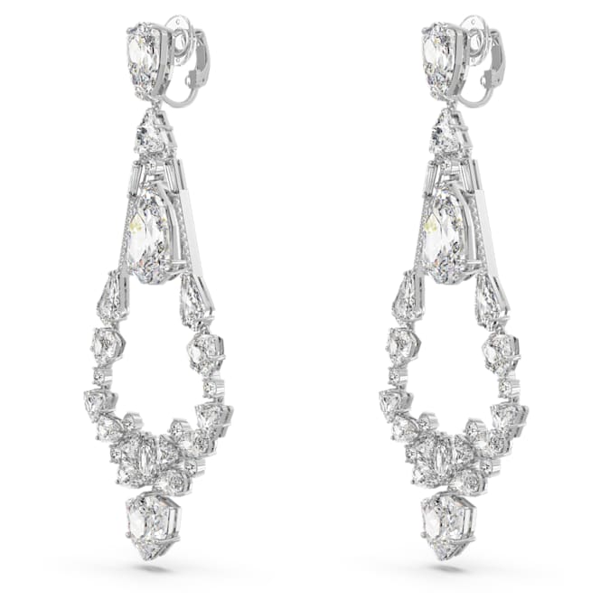 Mesmera clip earrings Mixed cuts, Chandelier, Long, White, Rhodium plated