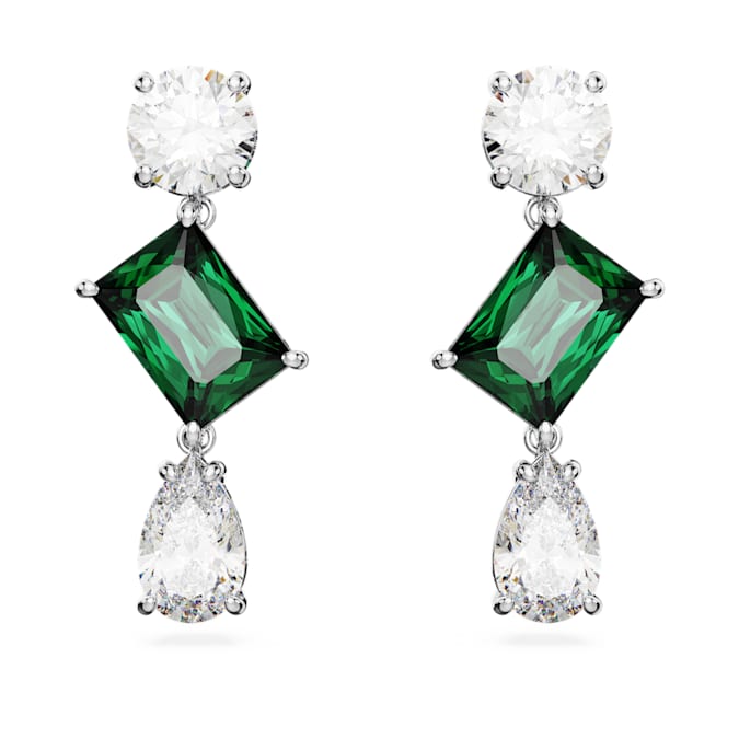 Mesmera drop earrings Mixed cuts, Green, Rhodium plated