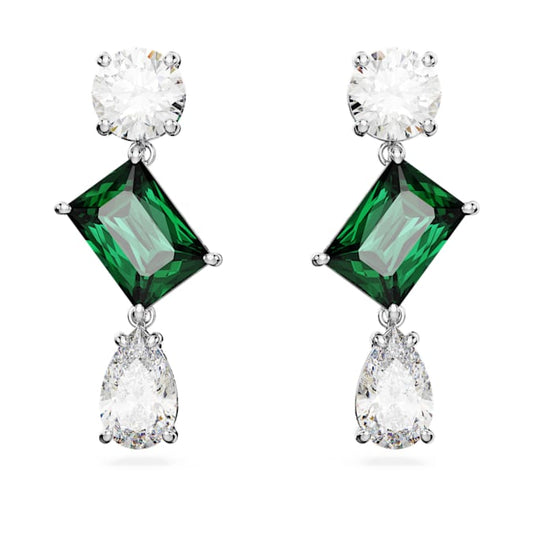 Mesmera drop earrings Mixed cuts, Green, Rhodium plated