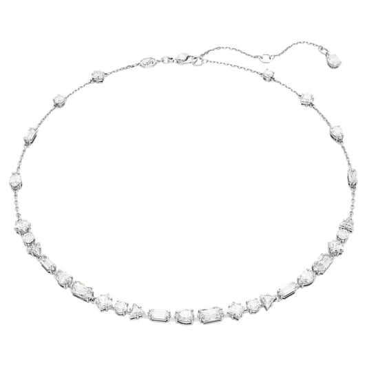 Mesmera necklace Mixed cuts, Scattered design, White, Rhodium plated