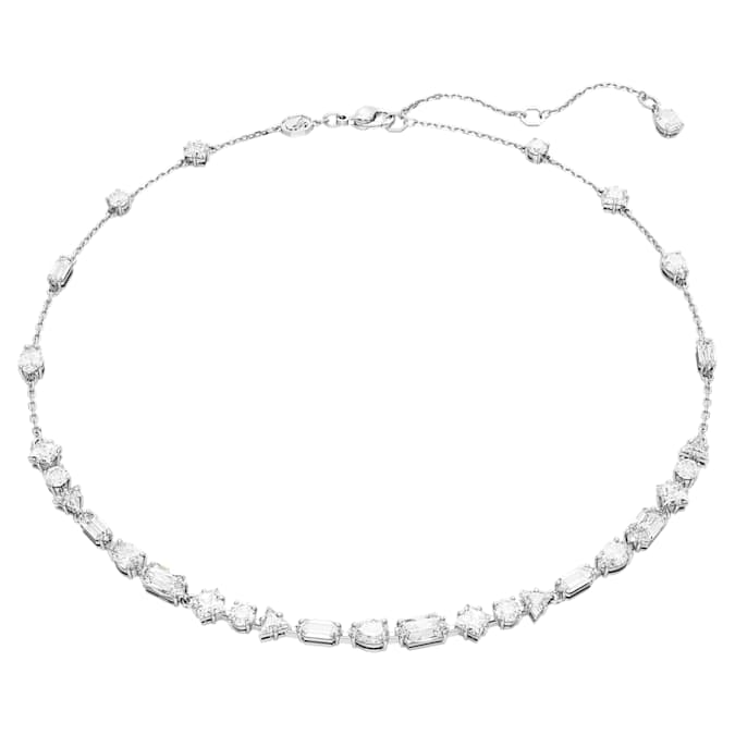 Mesmera necklace Mixed cuts, Scattered design, White, Rhodium plated