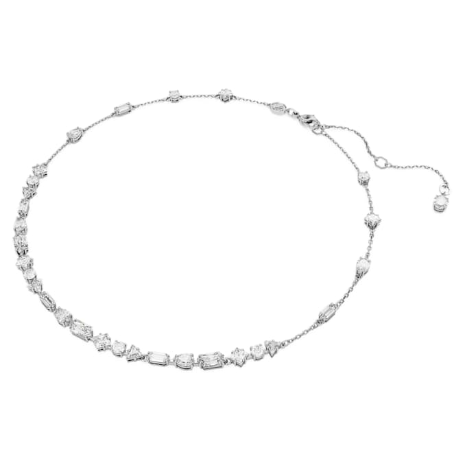 Mesmera necklace Mixed cuts, Scattered design, White, Rhodium plated