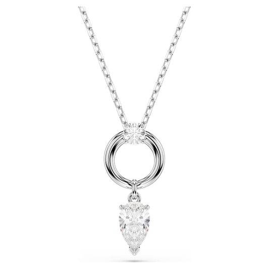 Mesmera pendant Pear cut, White, Rhodium plated