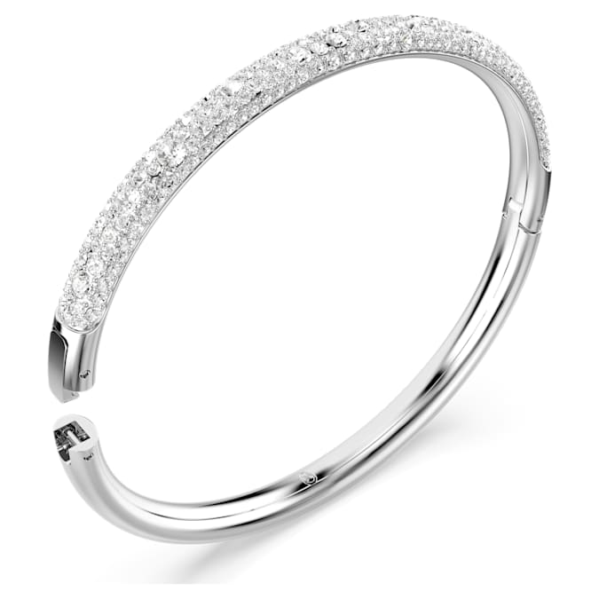 Meteora bangle Snow pavé, White, Rhodium plated