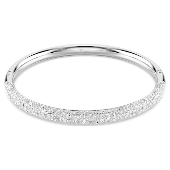 Meteora bangle Snow pavé, White, Rhodium plated