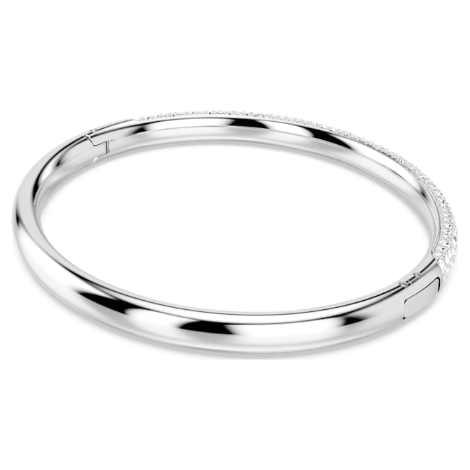 Meteora bangle Snow pavé, White, Rhodium plated