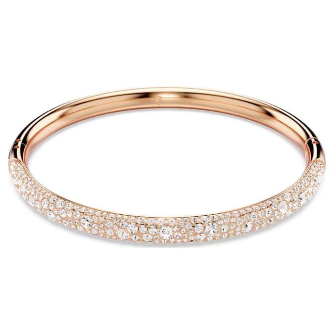 Meteora bangle Snow pavé, White, Rose gold-tone plated