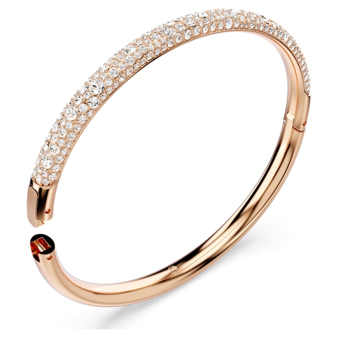 Meteora bangle Snow pavé, White, Rose gold-tone plated