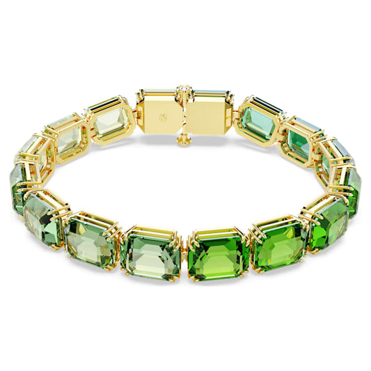 Millenia bracelet Octagon cut, Color gradient, Green, Gold-tone plated