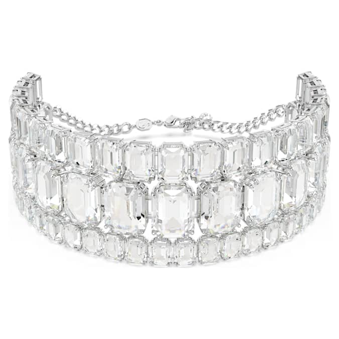 Millenia choker Octagon cut, White, Rhodium plated