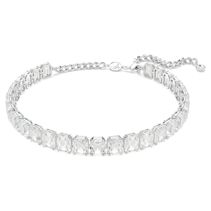 Millenia choker Octagon cut, White, Rhodium plated