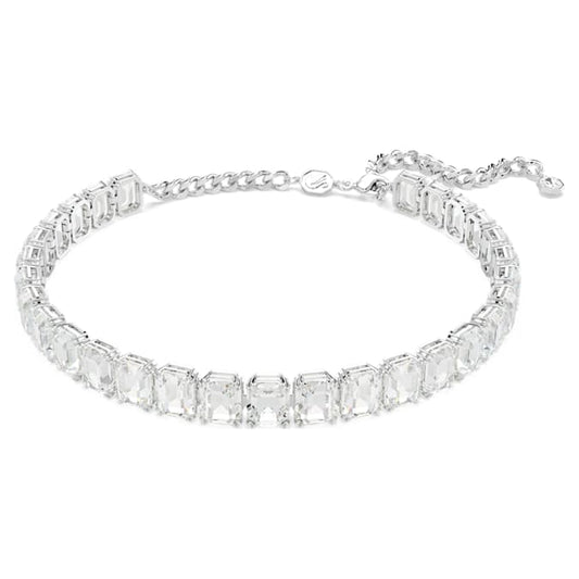 Millenia choker Octagon cut, White, Rhodium plated