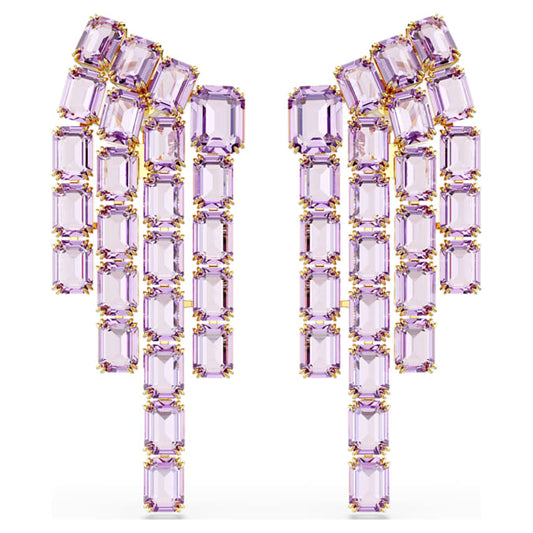 Millenia clip earrings Octagon cut, Chandelier, Purple, Gold-tone plated