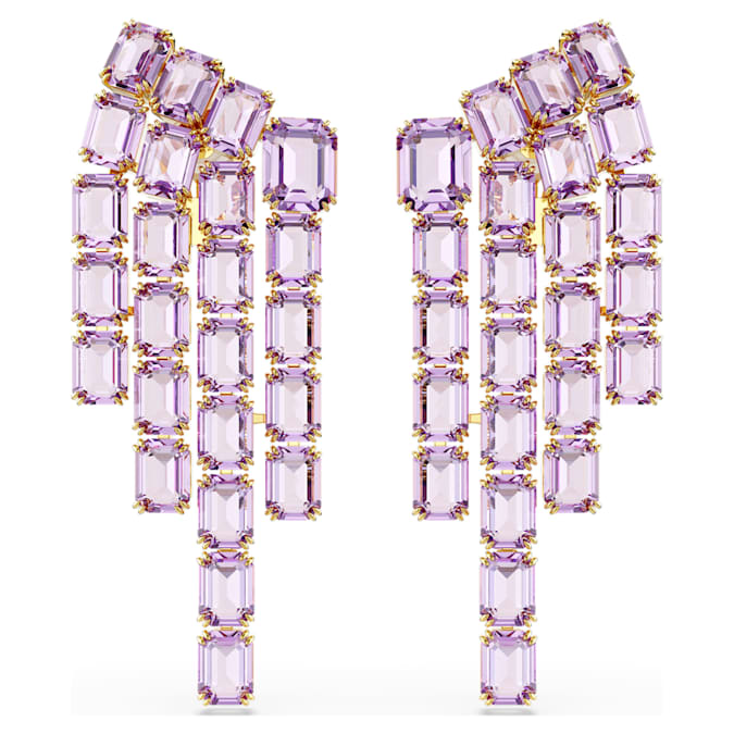 Millenia clip earrings Octagon cut, Chandelier, Purple, Gold-tone plated