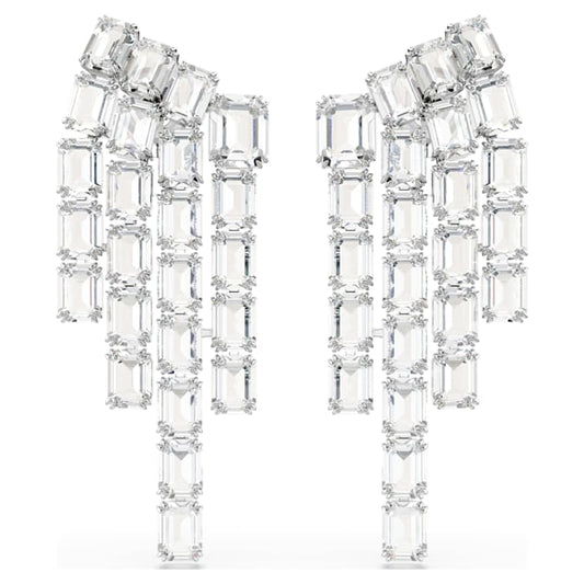 Millenia clip earrings Octagon cut, Chandelier, White, Rhodium plated