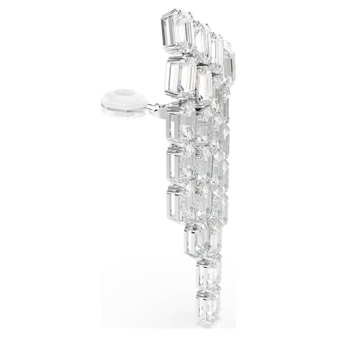 Millenia clip earrings Octagon cut, Chandelier, White, Rhodium plated