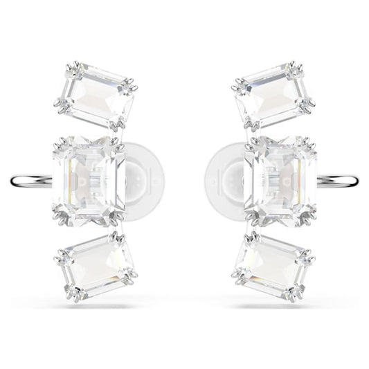Millenia clip earrings Octagon cut, White, Rhodium plated